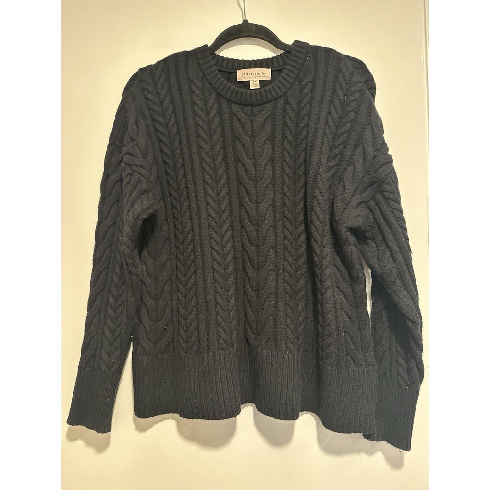 Philosophy Preppy Cable Knit Sweater Pullover Sz: M Black Classic Viscose Blend